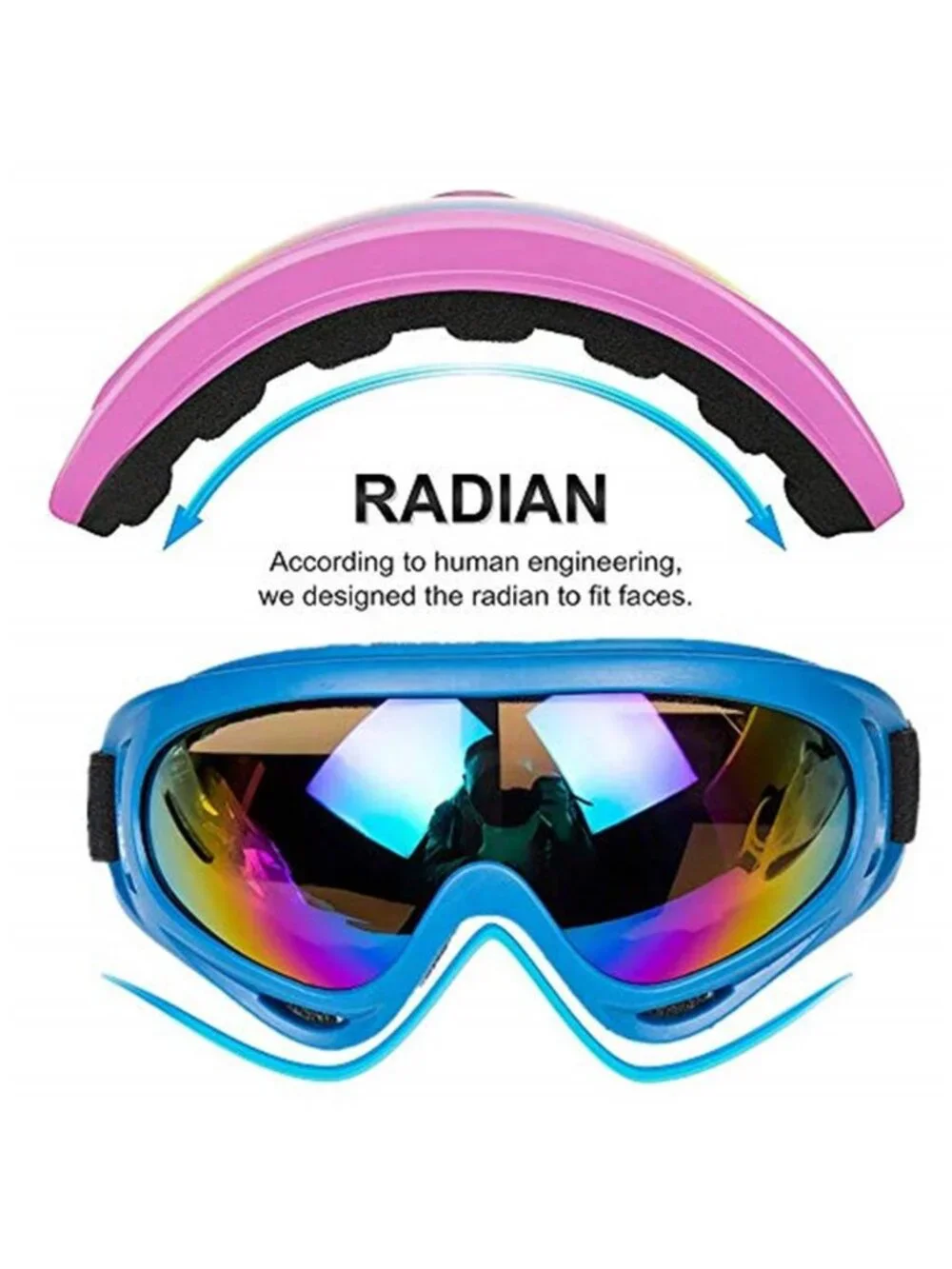 Ski Goggles Snowboard Motorcycle ATV Riding Goggles Anti Fog UV Pink Blue 2 Pack